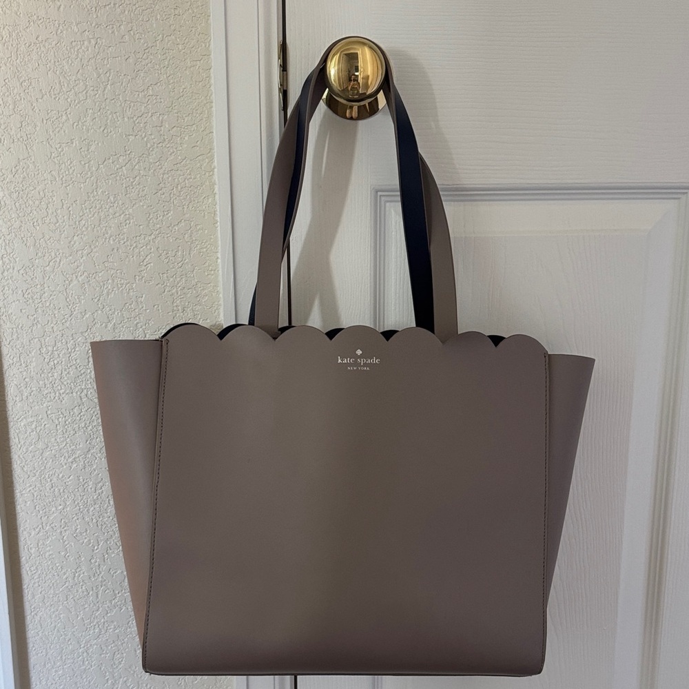 Kate Spade Taupe and Black Scalloped Tote